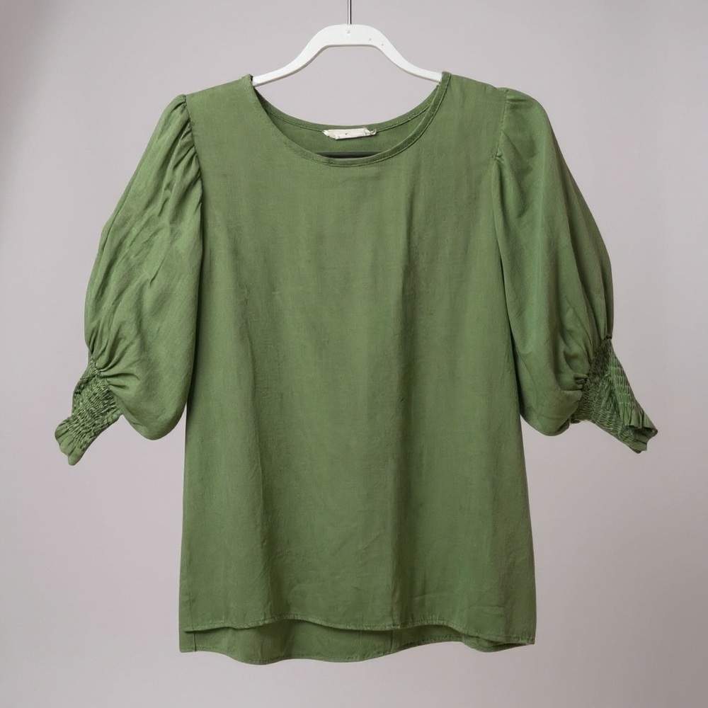 Vine &‎ Love Green Puff Sleeve Blouse M